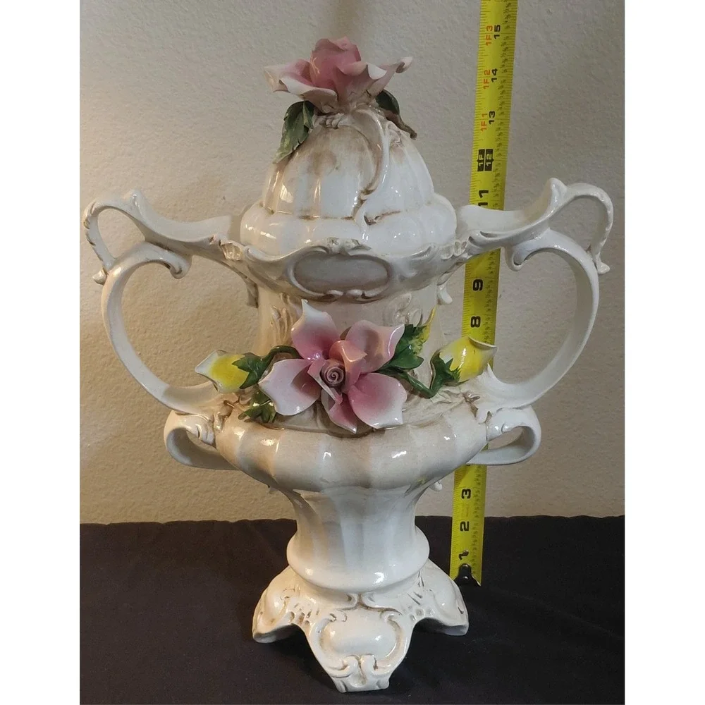 Vintage Capodimonte Italy Porcelain Lidded Urn Vase 15